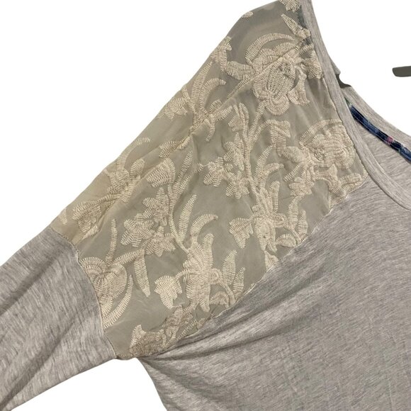 Anthro Dolan Cream Lace Shoulder Dolman Sleeve Gray Top Size S - Picture 2 of 7